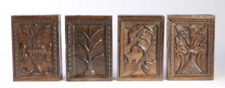 A set of four unusual mid-16th Century carved walnut blocks, French, (4) Designed with a beast,