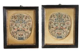 An early 18th century pair of silk tambour-work embroidery pictures, English, circa 1715 Each worked