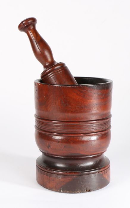 An early 18th century lignum vitae mortar, English, circa 1700-20 Of ring-turned cylindrical form, - Image 2 of 2