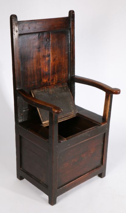 An early 18th century oak and fruitwood box-seat armchair, English/Welsh, circa 1700-30, with - Image 4 of 4