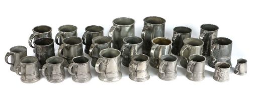A group of mainly early 19th century pewter straight-sided mugs To include a pint example by