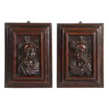 Two 16th Century carved oak panels, north Italian A dexter and sinister bust profile, of a