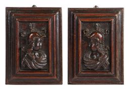 Two 16th Century carved oak panels, north Italian A dexter and sinister bust profile, of a