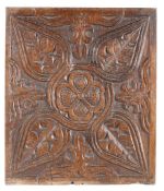 A Charles I carved  oak panel, Gloucestershire/Somerset, designed with a pointed-leaf quatrefoil