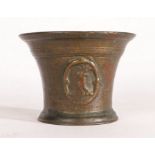 A small.17th century leaded bronze mortar, unidentified  'London' foundry, the tapering body cast