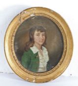 After John Gainsborough, portrait of a boy, oval giltwood framed, 16cm wide, 18cm high  Reputedly