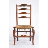 An unusual and possibly unique George II cherry ladderback side chair, possibly Lincolnshire, circa