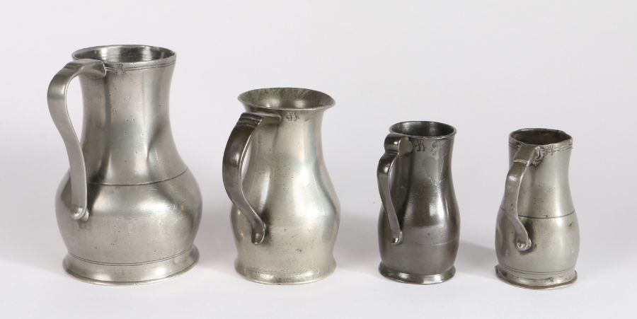 Four pewter lidless Jersey measures, circa 1790-1820 To include a good OEWS pint example, with - Image 2 of 2