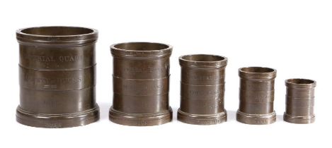 A Victorian set of five bronze alloy Imperial Standard  measures, Buckinghamshire, marks to rim,