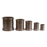 A Victorian set of five bronze alloy Imperial Standard  measures, Buckinghamshire, marks to rim,