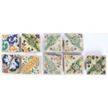 A collection of nine tiles, to include: two 17th century Spanish tiles of bright and bold colours,