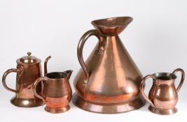 A small group of 19th century copper items, to include a large haystack measure, a hot water jug, a