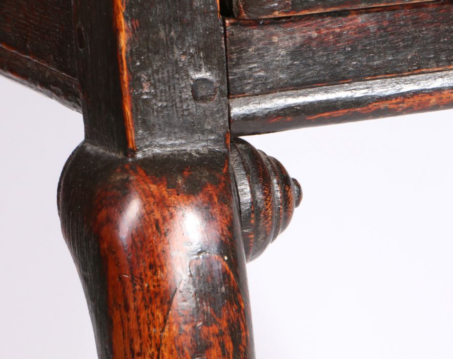 A rare George II oak side table, circa 1730-40, the rectangular top with moulded edge, above a - Image 4 of 5