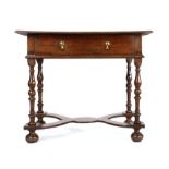 A William and Mary oak side table, circa 1690, the rectangular top above a single frieze drawer and