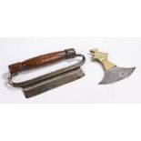 A good 19th century herb chopper, the  handle of patinated ash, the steel blade with the impressed