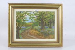 B. Buck (20th Century), "Bluebell Wood", acrylic on board, housed in a gilt and glazed frame, the