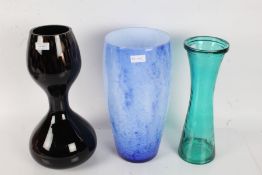 Three decorative glass vases, of double gourd form with aventurine decoration 39.5cm tall, a