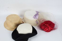 Four various hats, to include a Dunn & Co. boater hat, together with a ladies evening bag (5)