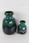 Two German pottery vases each with green and turquoise running glaze, 40cm tall and 25cm tall (2)