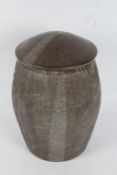 Made in Cley, contemporary studio pottery pot and cover, with rib effect body, impressed mark to