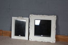 White framed wall mirror with cherub pediment, 42cm x 53.5cm, bevelled wall mirror, the white