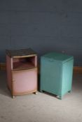Pink loom bedside cabinet with glass top, and a loom linen basket (2)