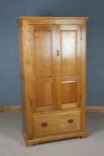 Light oak double wardrobe, fitted single drawer below, (with key but locked), 183cm tall x 96cm