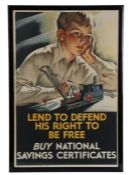 National Savings Committee poster "LEND TO DEFEND HIS RIGHT TO BE FREE BUY NATIONAL SABVINGS