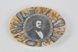 Piero Fornasetti (1913-1988), "Grand Maestri" dinner plate, the central field with black and white