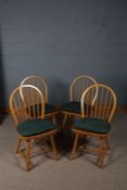 Set of four beech kitchen chairs, with spindle back rests (4)