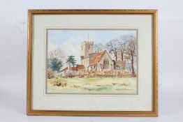 John Tookey (b.1947) Suffolk town scene, signed (lower-left), pen, ink & watercolour, framed &