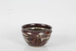 Helle Allpass (Danish 1932-2000), studio pottery bowl, with brown glaze on grey ground, impress '