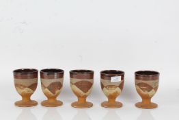 Bryan Newman (1935-2019), five studio pottery goblets, impressed marks to base, 11cm tall (one