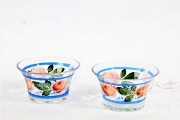 Pair of Theresienthal style glass cups, each with a band of roses, 9cm diameter (2)