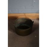 Heavy brass swing handled preserve pan, 36cm diameter