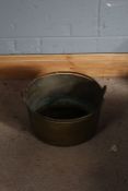 Heavy brass swing handled preserve pan, 36cm diameter