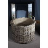 Wicker log basket with hessian lining, 66cm diameter