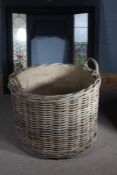 Wicker log basket with hessian lining, 66cm diameter