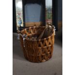 Wicker log basket with metal handles, 52cm diameter