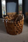 Wicker log basket with metal handles, 52cm diameter