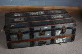 Early 20th century wooden bound travelling trunk