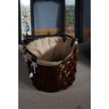 Wicker log basket, with hessian lining, 52cm diameter