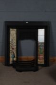Stovax cast iron and tile inset fire surround, in the Art Nouveau taste, 96cm wide, 96cm high