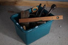 Box of various hand tools and a pair of bellows, oil cans etc., (1 box)