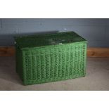 Green painted wicker basket, 80cm wide