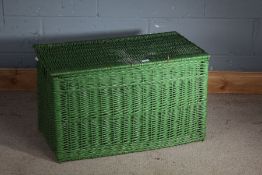 Green painted wicker basket, 80cm wide