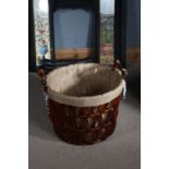 Wicker log basket, with hessian lining, 52cm diameter