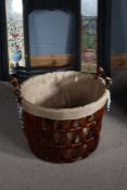 Wicker log basket, with hessian lining, 52cm diameter