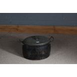 J & J Siddons five gallon twin handled metal cooking pot, with lid, 48cm wide including handles