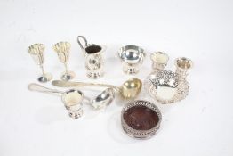 Silver plated ware, to include three Viners small campagna form vases, bonbon dish, milk jug and